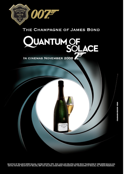 Affisch  James Bond  THE OFFICIAL CHAMPAGNE BOLLINGER POSTER OF JAMES BONDS QUANTUM OF SOLACE.   LA GRANDE ANNEÈE 1999