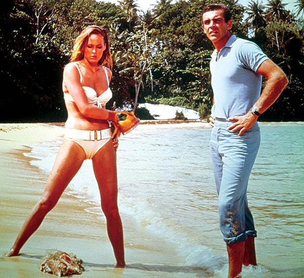 James Bond Sean Connery with Ursula Andress at the Dunn`s River Fall Ochios Rios Jamaica. 
