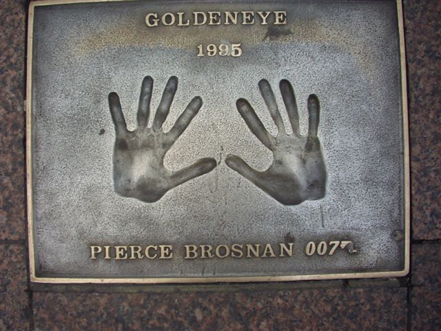 Leicester Square for the Premiere of GoldenEye Pierce Brosnan hands in Odeon Leicester Square, London Goldeneye 1995