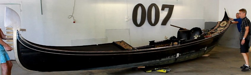 Sweden's first Gondola from Venice to James Bond Museum in Nybro world's only James Bond museum similar to the gondola that was used in the Bond film 