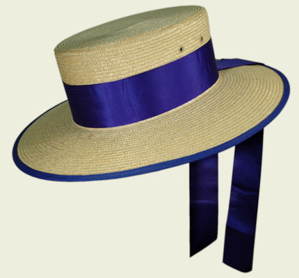 Genuine Hat used Venetian Gondolier genuine straw. Manufactured under contract from Equador. blue and red ribbons. Made in Italy.