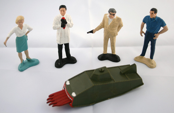 James Bond / Gilbert Toys /  Dragon Tank here with from left Miss Moneypenny Dr No, Gilbert Largo, James Bo