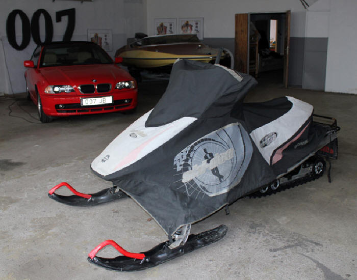 Bombardier Ski-Doo snowmobile featured in new James Bond film, Die Another Day. Now in The James Bond museum Nybro Sweden    